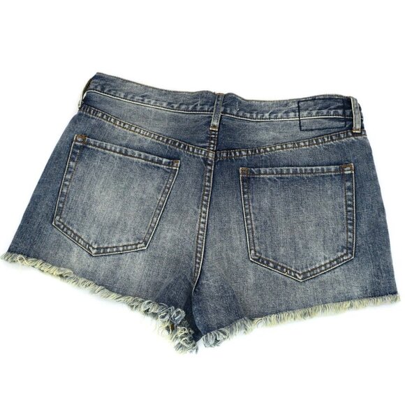 We The Free People Raw Hem Button Fly Blue Denim Jean Shorts Women's 30 - Picture 3 of 5
